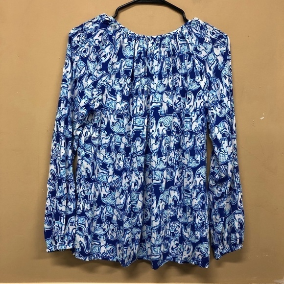 Lilly Pulitzer WILLA TUNIC TOP Women's Size Small Blue White Elephant - Picture 2 of 8